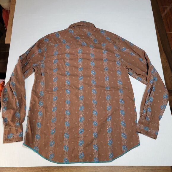 Southern Thread LS Full Pearl Snap Western Shirt Brown w Blue Flowers Size Large - Picture 4 of 5